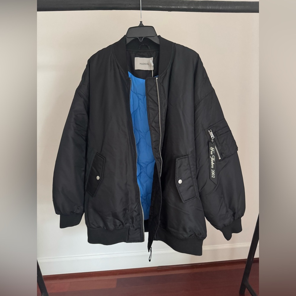 New! Hudson Black Oversized Bomber Jacket L